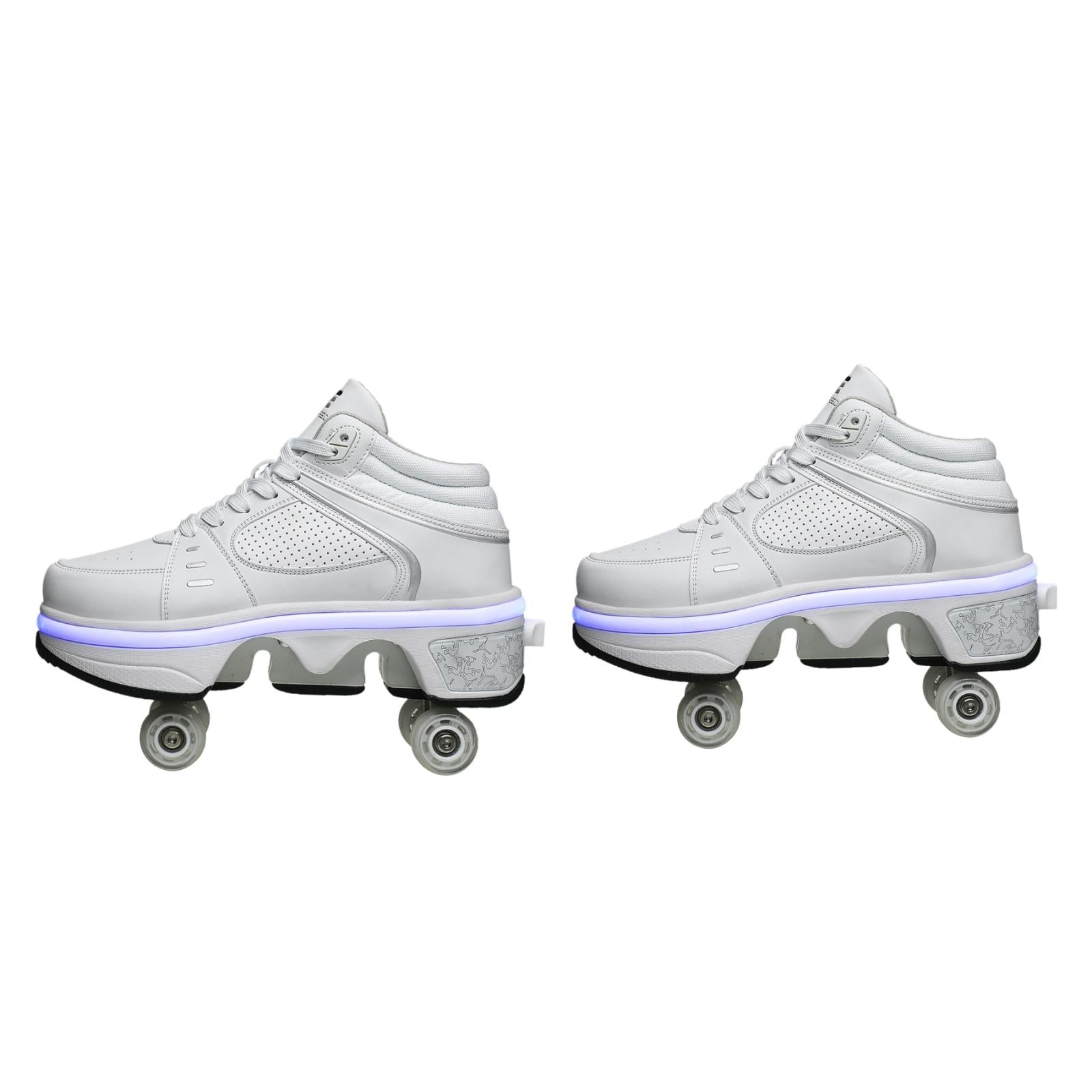 V562-B4081591750DBT-202508280640-00 Versatile Double Row Rune Roller Skates - Size 36 - High-Top With Light (White) - Image 1