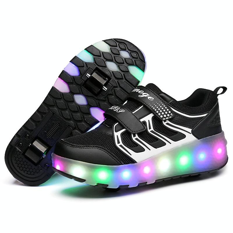 V562-B4793GO-202508271747-00 Rechargeable Double Wheel Roller Skating Shoes - Ultra Light Mesh Led Black - Size 42 - Image 1