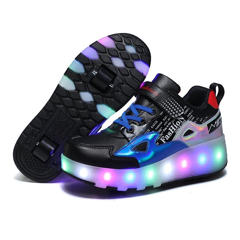 V562-B6009322550DBT-202508282030-00 Rechargeable Light Skating Shoes for Kids - Size 32 Two-wheeled - Blue - Image 1