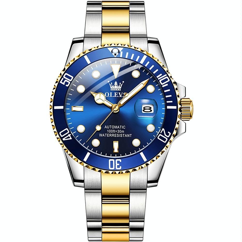 V562-C102337400ADE-202508281346-00 Waterproof Mechanical Watch for Men with Luminous Dial - Blue + Gold - Image 1
