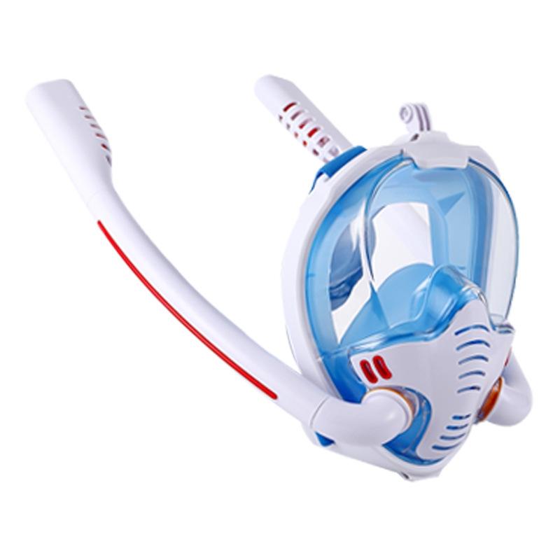 V562-C1039988550DBT-202508282011-00 Full Dry Silicone Diving Mask for Adults - Double Tube - White/Blue - Image 1