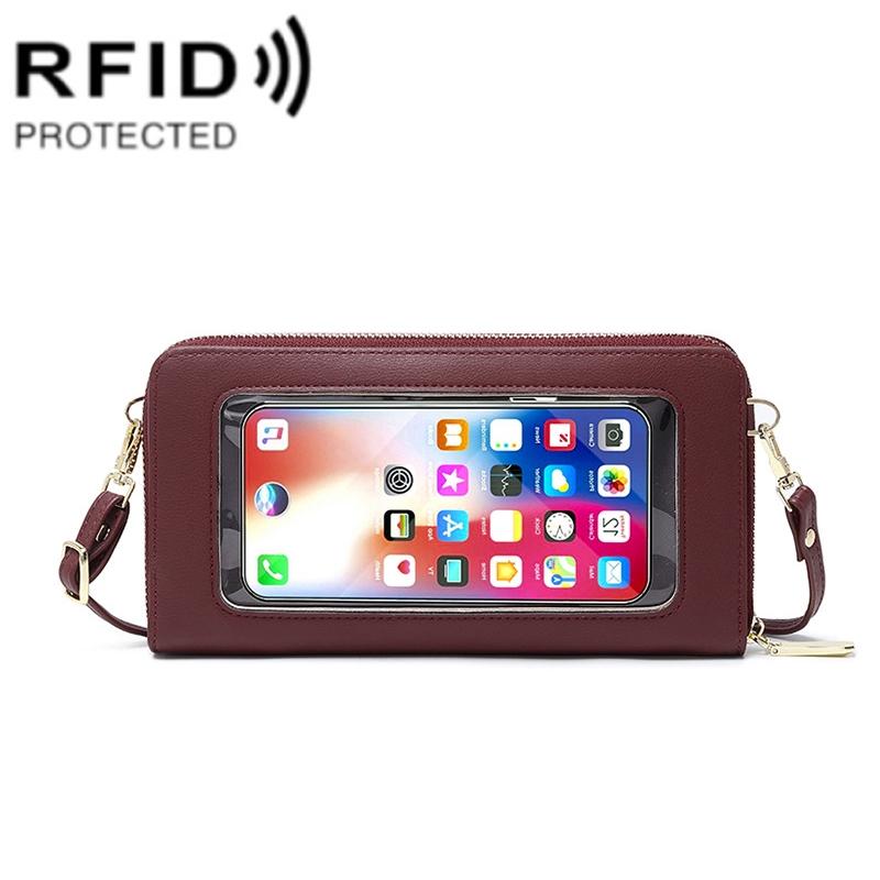 V562-C1098672060DBT-202508291220-00 Anti Theft Rfid Cross Body Phone Bag With Touch Screen - Red Wine - Image 1