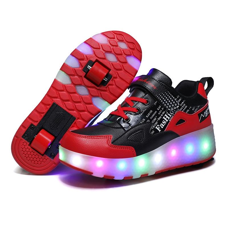V562-C1109322550DBT-202508281921-00 Rechargeable Light Skating Shoes for Kids - Size 37 Two-wheeled - Black And Red - Image 1