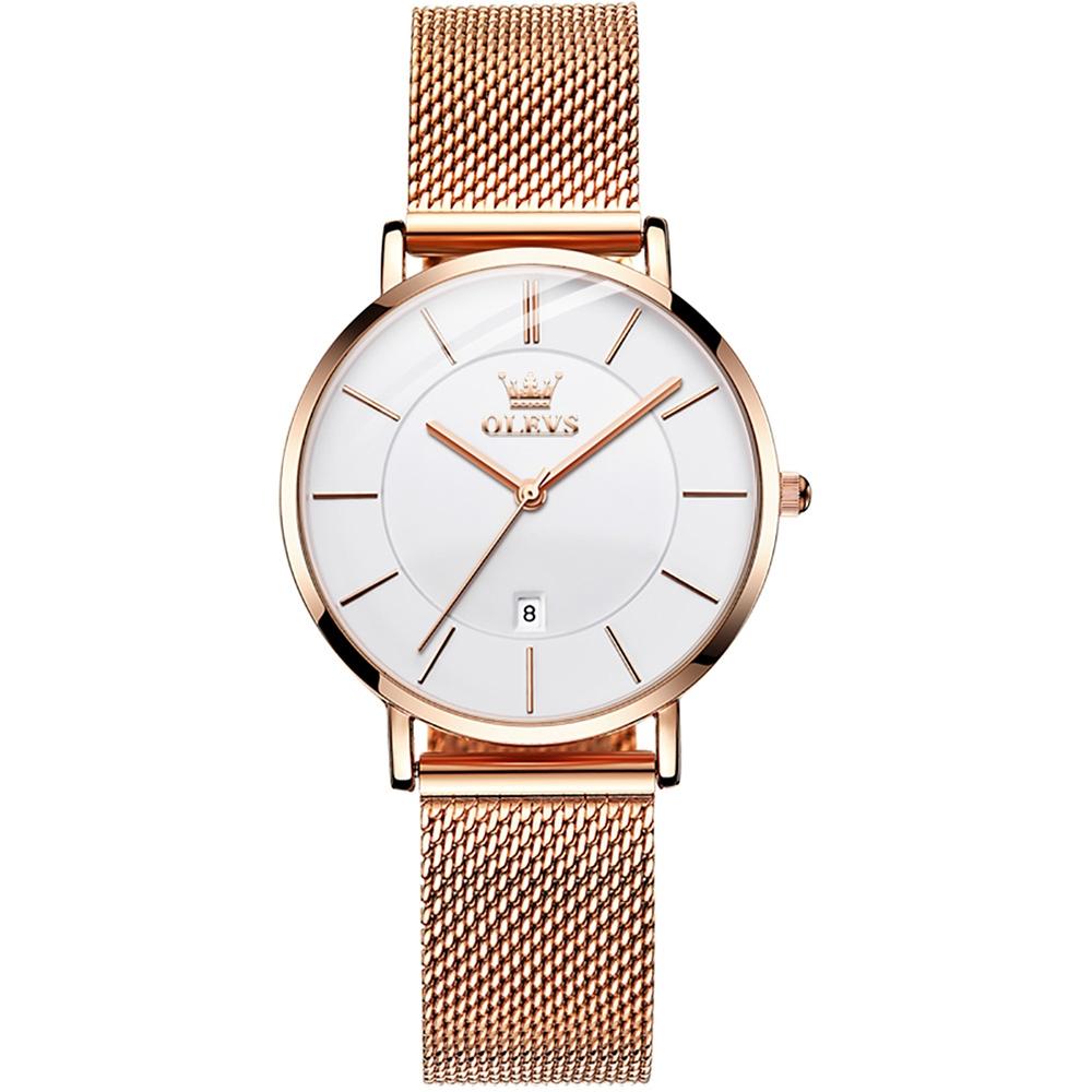 V562-D107177400ADE-202508281146-00 Waterproof Women Quartz Watch with Steel Strap - White + Rose Gold - Image 1