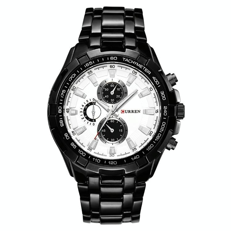 V562-D1082561020DBT-202508281726-00 Stainless Steel Men Analog Sport Watch - 8023 - Black Case White Face - Image 1