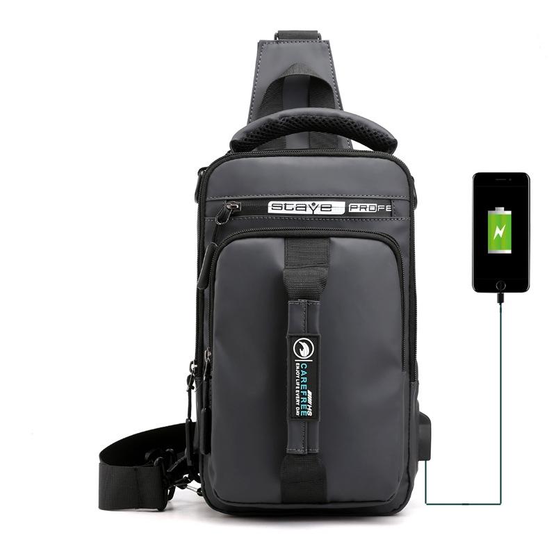 V562-D1096691750DBT-202508282315-00 Men Multifunctional Chest Bag Usb Charging Port Single / Double Shoulder - Grey - Image 1