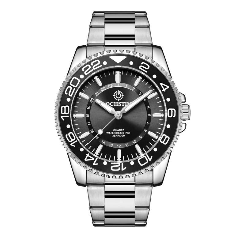 V562-E104440400ADE-202508281110-00 Waterproof Luminous Men Watch with Steel Strap - Multifunctional - Black + Silver - Image 1