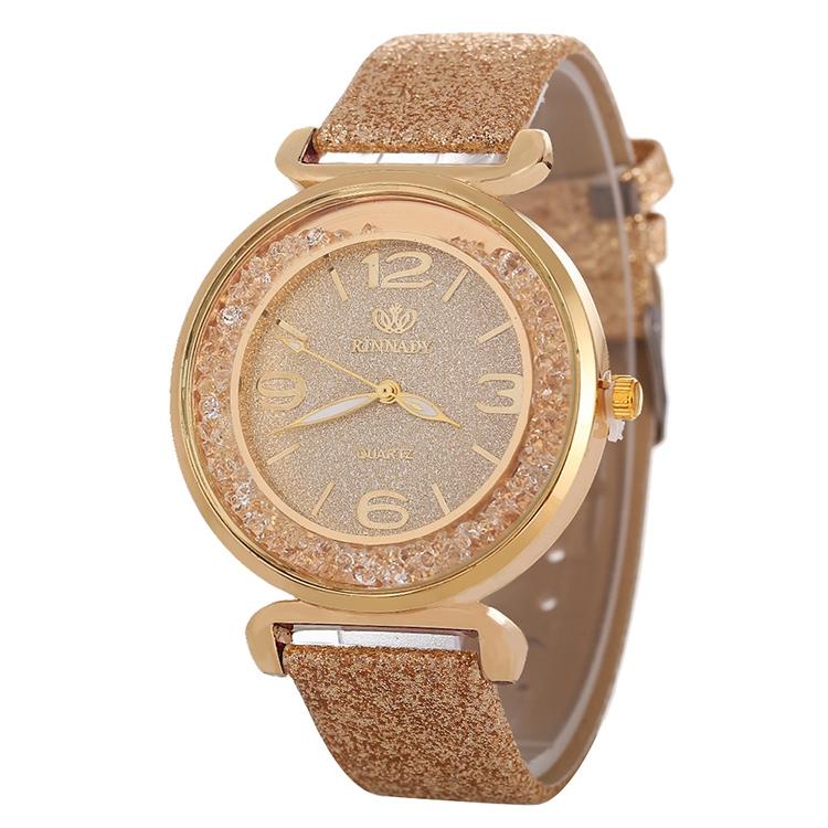 V562-E104668250DBT-202508280930-00 Gold Rhinestone Quartz Watch with Pu Leather Strap for Women - Gold - Image 1