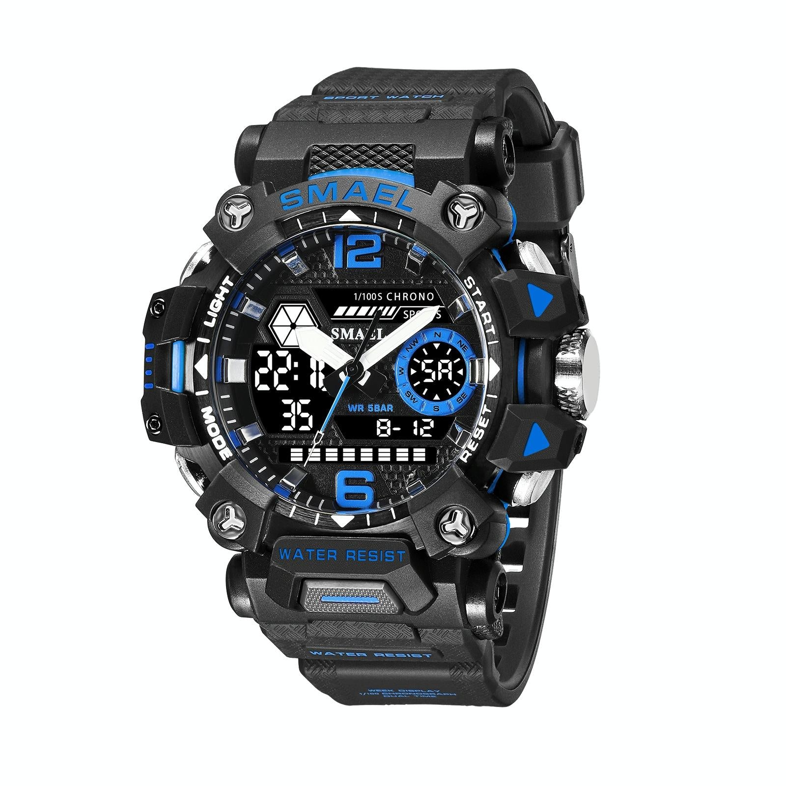 V562-F1016433060DBT-202508281920-00 Waterproof Dual Display Outdoor Watch - Multifunctional Alloy for Men - Black Blue - Image 1
