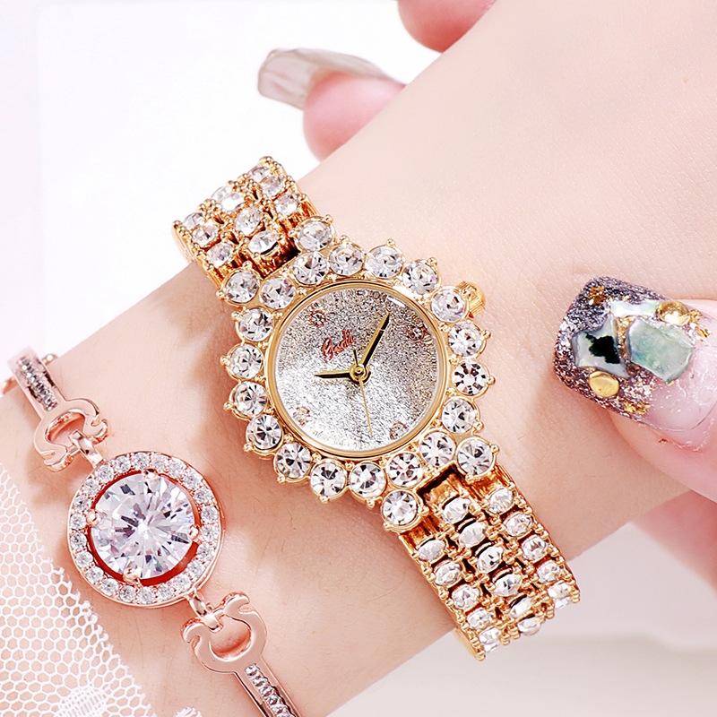 V562-F1051738550DBT-202508282135-00 Women Quartz Bracelet Watch with Diamond Accents - Golden Shell White Plate - Image 1