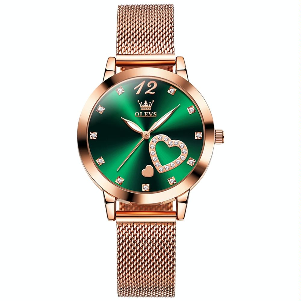 V562-F108142500ADE-202508280410-00 Waterproof Heart-shaped Women Quartz Watch - Green - Image 1