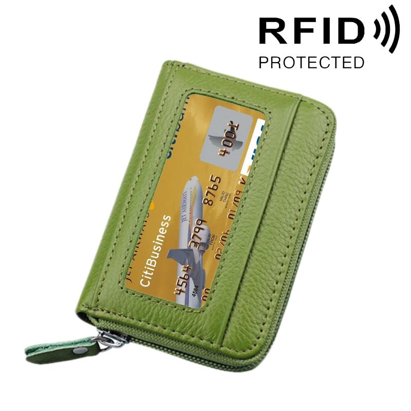 V562-G3901BCC-202508281835-00 12-slot Leather Rfid Blocking Card Holder Wallet - Green - Image 1