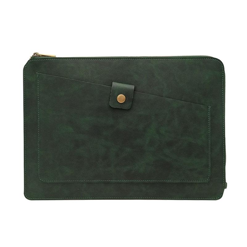 V562-GD3901BL-202508290341-00 Leather Laptop Tablet Bag with Zipper for Macbook Samsung Sony Dell Alienware Chuwi Asus Hp - Dark Green - Image 1
