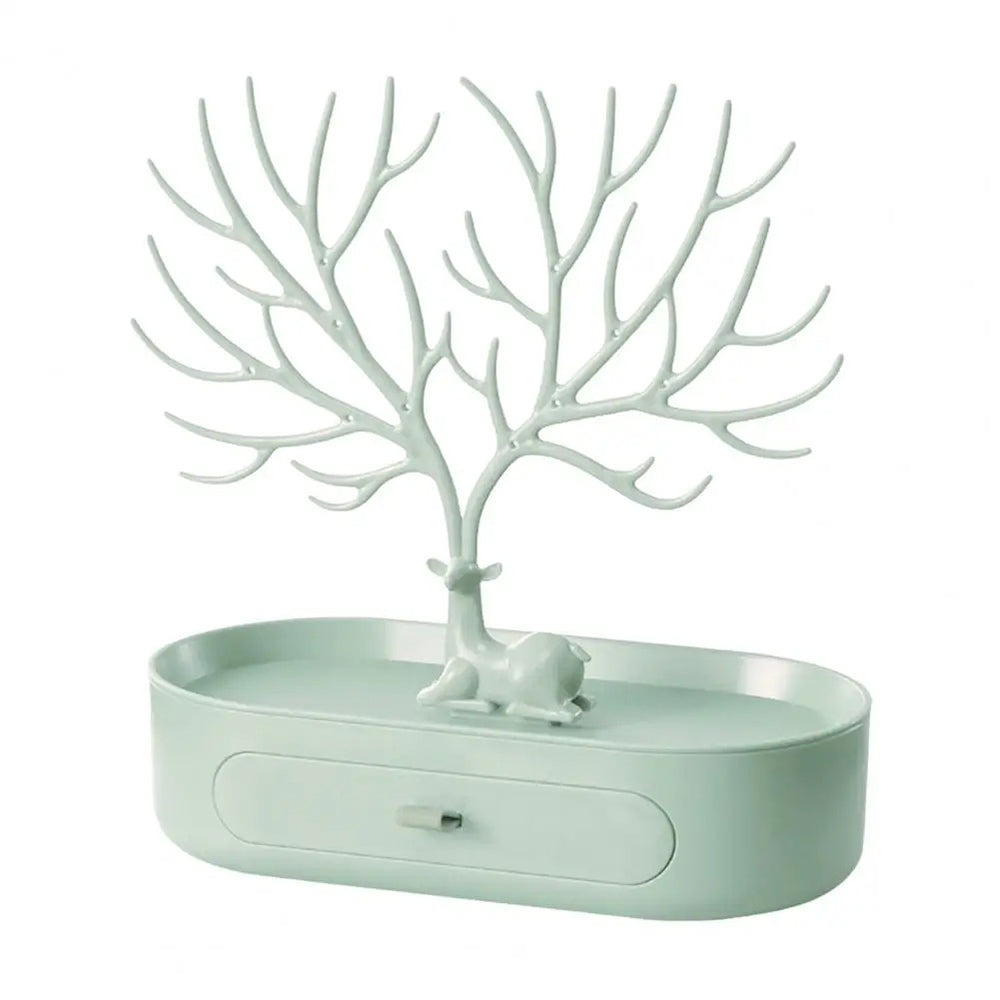 V562-GU23-JA266GREEN-1-202508292041-00 Vibe Geeks Antlers Tree Tower Jewelry Display Stand for Ring Earrings Necklace Bracelet - Green Drawer Model - Image 1