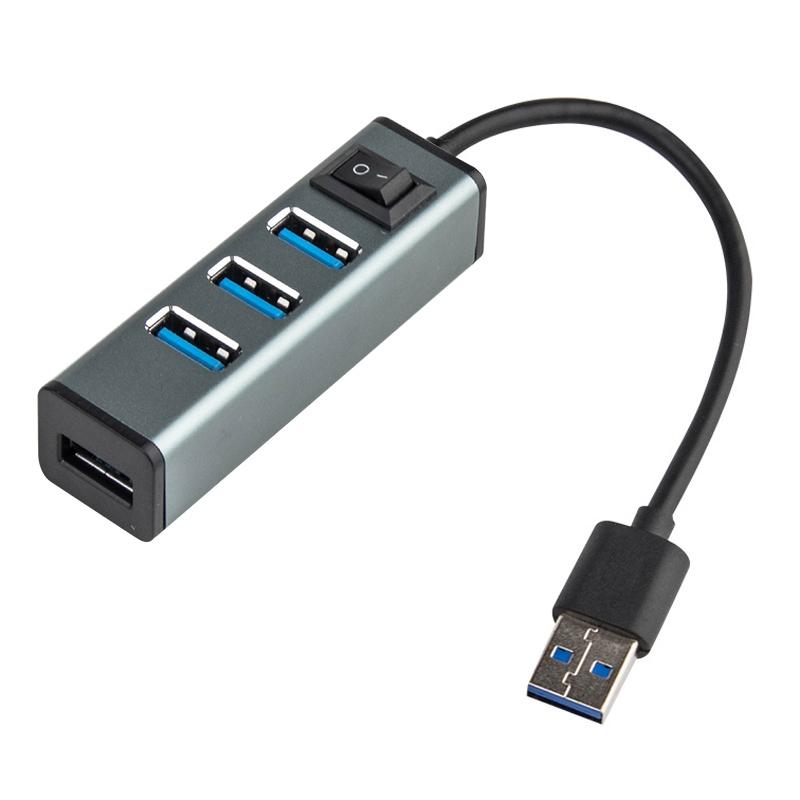 V562-H8578CP-202508292226-00 4-Port Aluminum Usb 3.0 Hub With Switch - Grey - Image 1