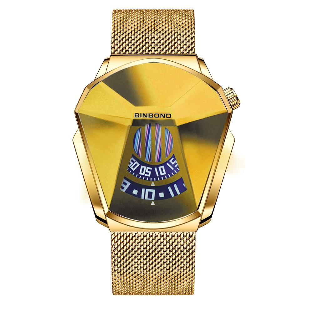 V562-I1041792650DBT-202508280631-00 Men Diamond Dial Quartz Watch - Locomotive Concept - Gold Mash Full Gold Golden Surface - Image 1