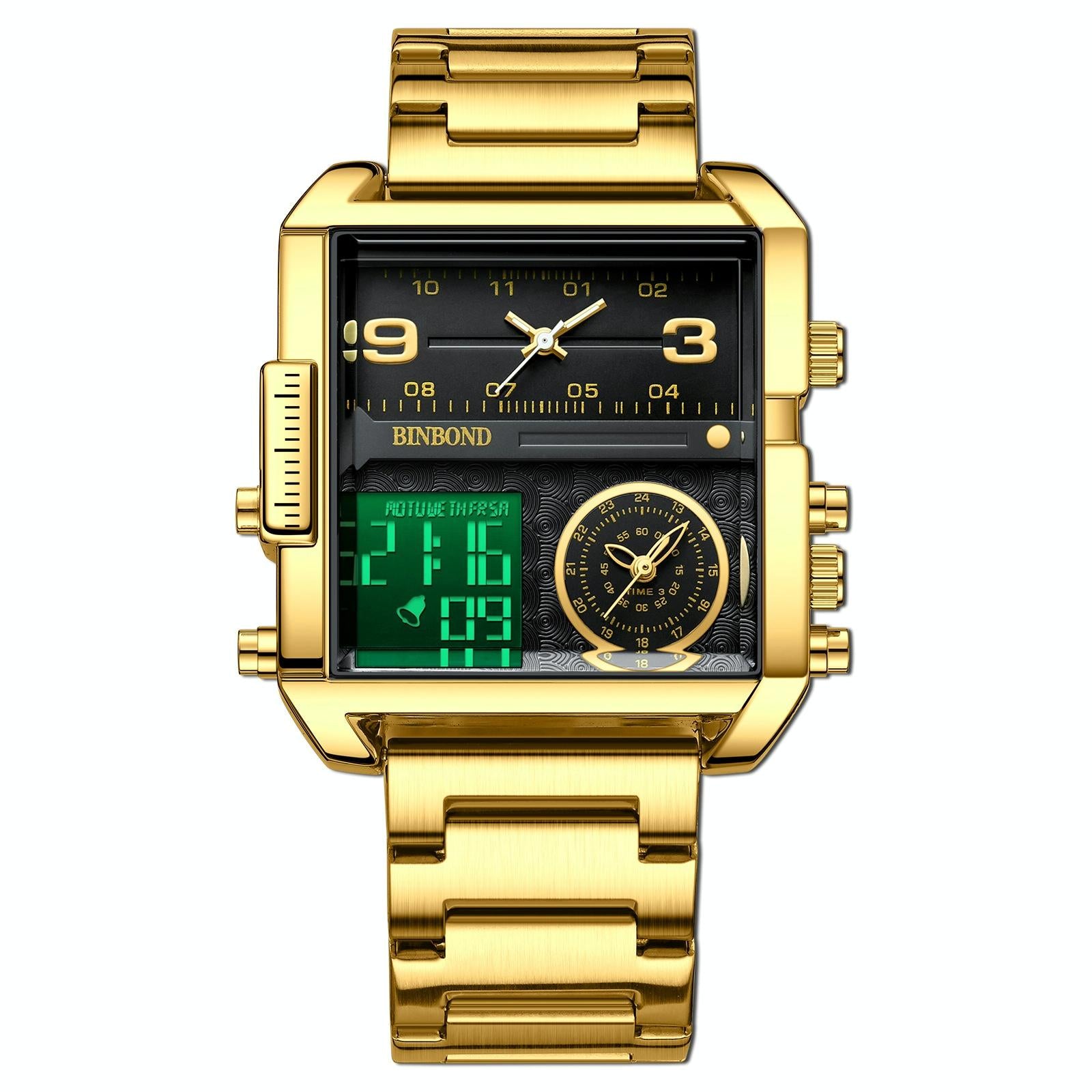 V562-L1055843060DBT-202508290854-00 Waterproof Square Multifunctional Sports Quartz Watch - Full-Gold-Black - Image 1