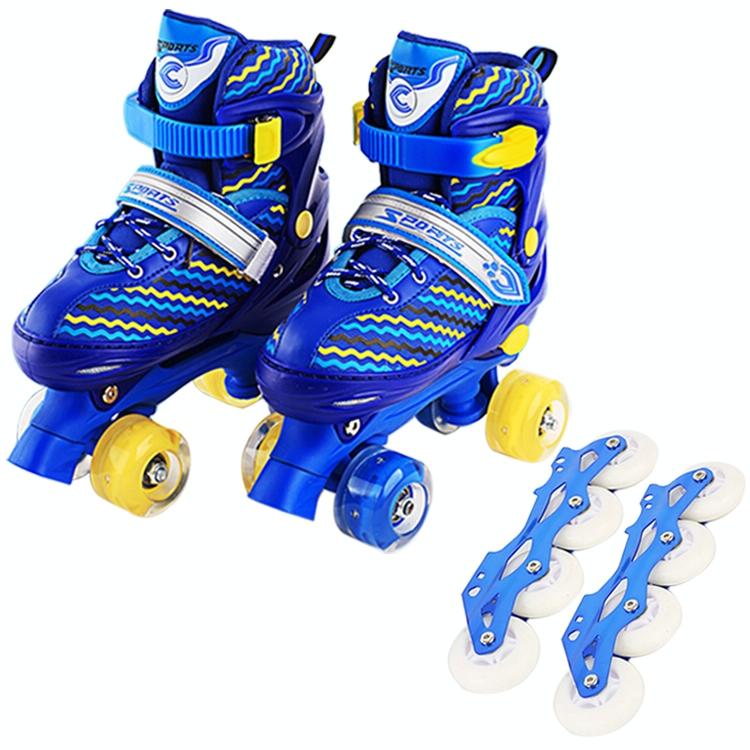 V562-L2181GO-202508282104-00 Kids Double-row Roller Skates - Full-flash White Size s - Blue - Image 1