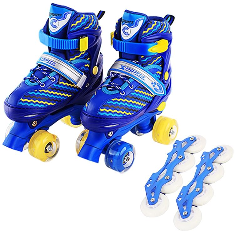 V562-L3181GO-202508281746-00 Double-row Roller Skating Shoes for Kids - Full-flash White Size m - Blue - Image 1