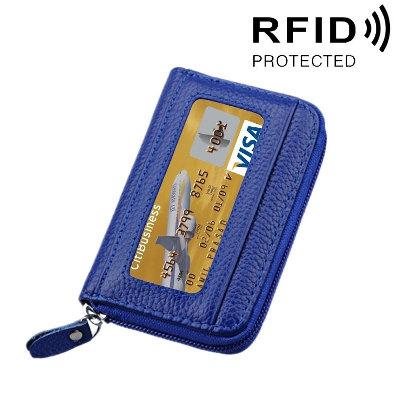 V562-L3901BCC-202508281830-00 12-slot Leather Rfid Blocking Card Holder Wallet - Blue - Image 1
