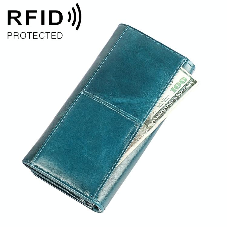 V562-L4766BCC-202508280630-00 Versatile Retro Leather Rfid Lady Wallet - Blue - Image 1