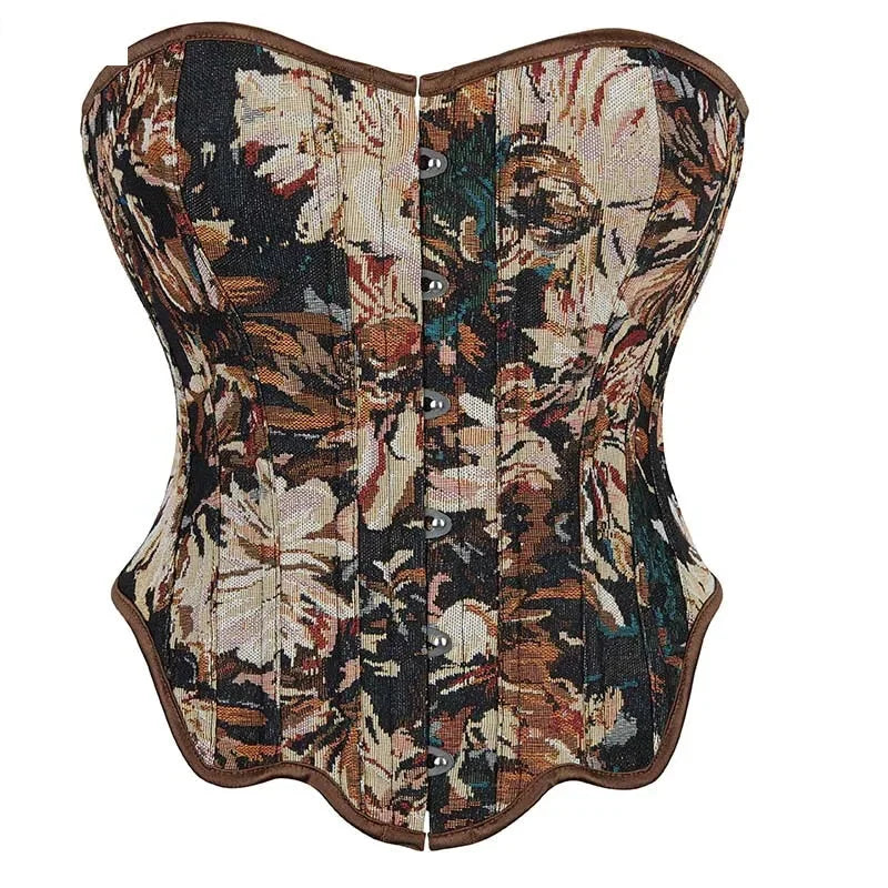 V562-OBBPBBKOBAAPOBOX-2-202508292215-00 Floral Fishbone Corset Top Retro Bodice Plus Size Xs-Xl Flounce Irregular Bustier - Xl - Image 1