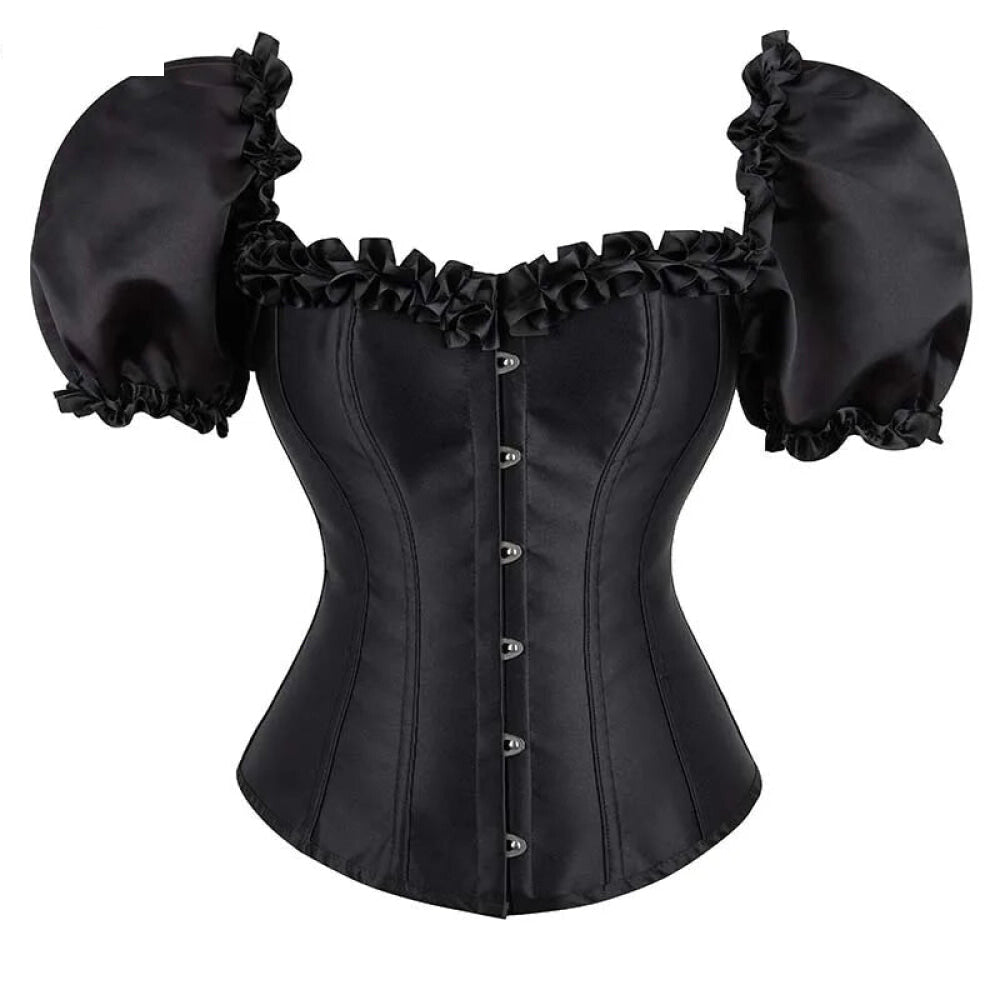 V562-OBBPBBNIBOAATTOI-4-202508291945-00 Black Lace-Up Ruffled Corset Bustier Plus Size S-6Xl - L - Image 1