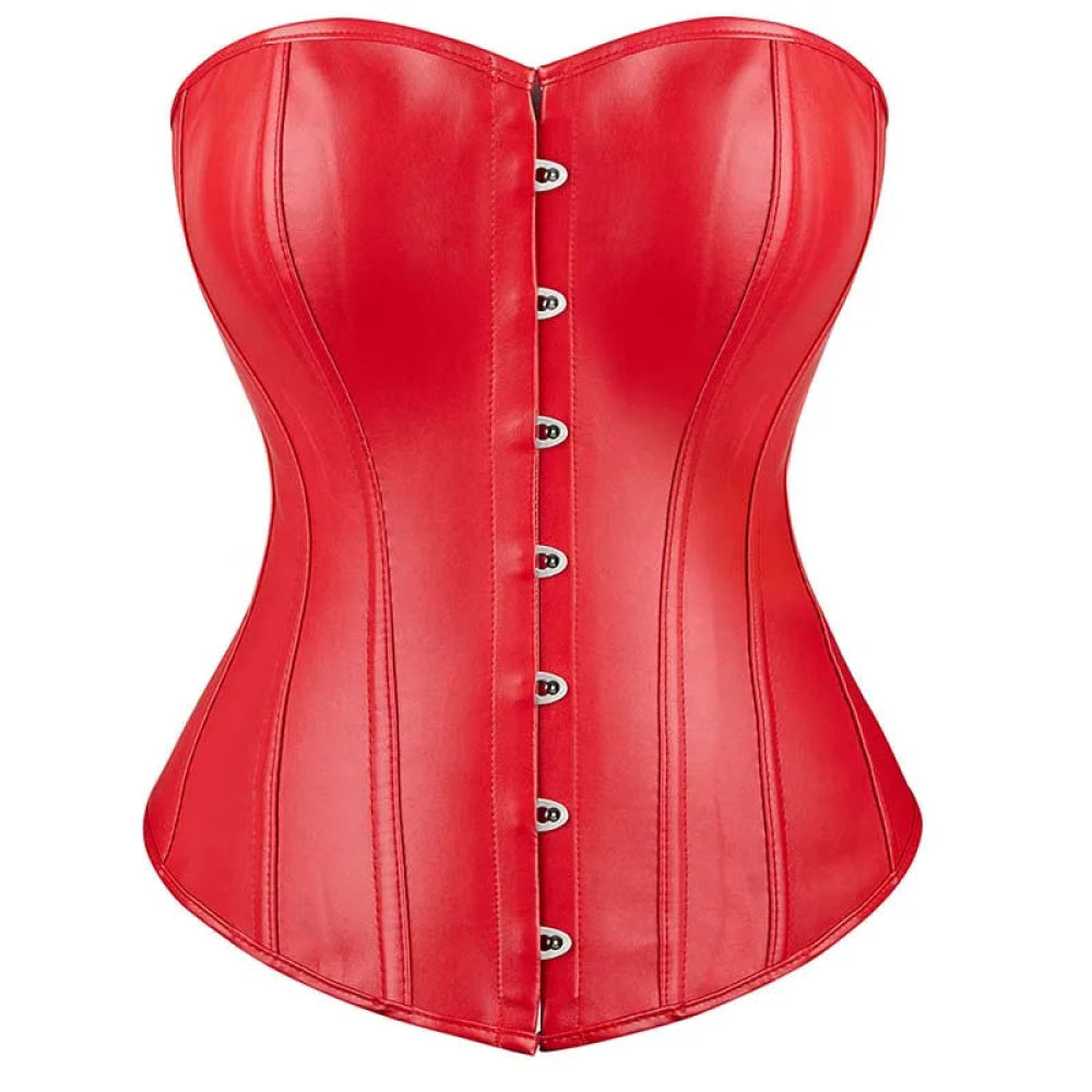 V562-OBBPBBNLOIBOXNIT-10-202508291630-00 Black Leather Plus Size Corset Slimming S-6Xl Bustier With Lace-Up Boning And Pleated Design - Red - Xl - Image 1