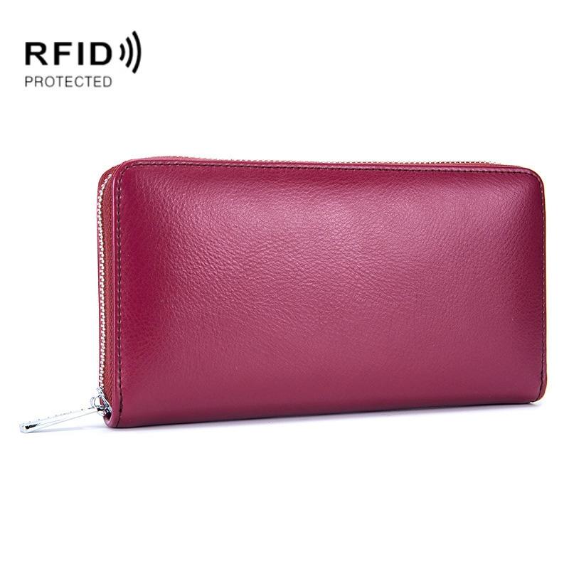 V562-RW8120BCC-202508290040-00 Leather Rfid Card Holder Wallet - Blocking - Wine Red - Image 1