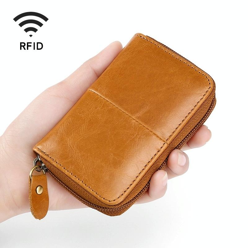 V562-Z8710BCC-202508281415-00 Leather Rfid Zipper Card Holder with Change Pocket - Brown - Image 1