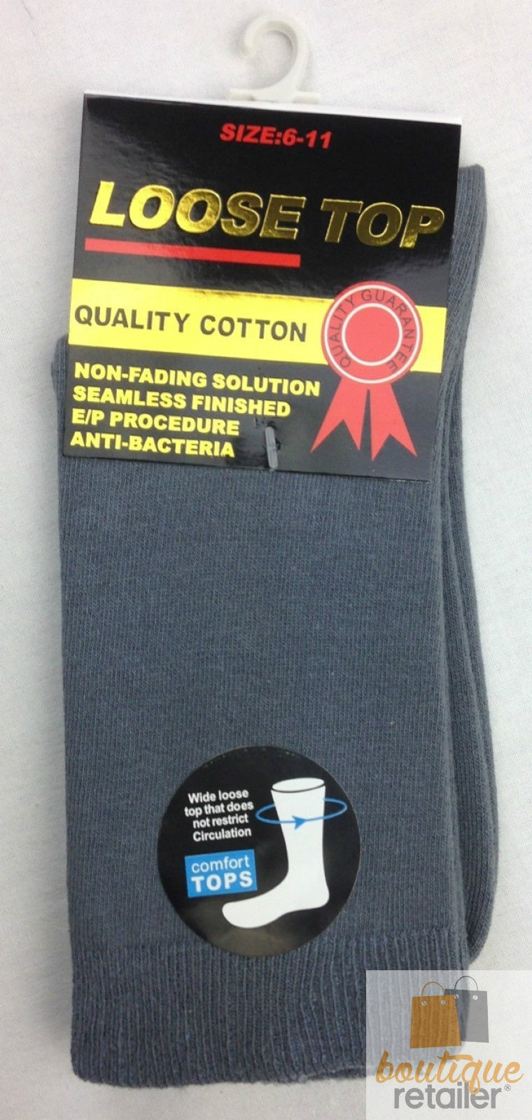 V563-10COTTONLTSOX-GRY6-11-202508121320-00 10x Pairs COTTON Rich LOOSE TOP SOCKS Medical Circulation Diabetic Comfort BULK - - - Image 1