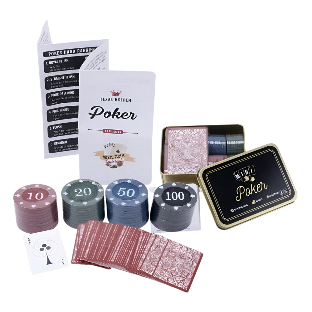 V563-130505-202508190820-00 Mini Poker Set Ready To Play Travel Set Card Game in Gift Tin Box - Image 1
