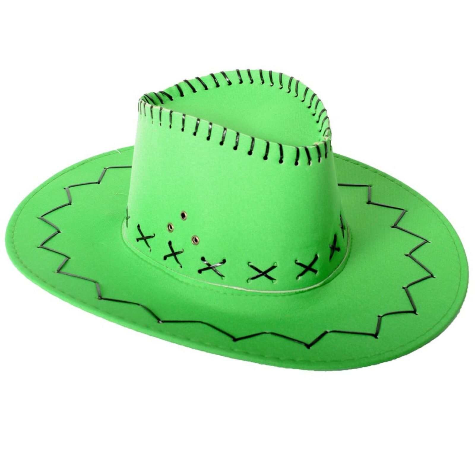 V563-21293-11-202509191010-00 Fluro Green Cowboy Hat with Adjustable Chin Cord – Fun Western-Themed Australia Day - Image 1