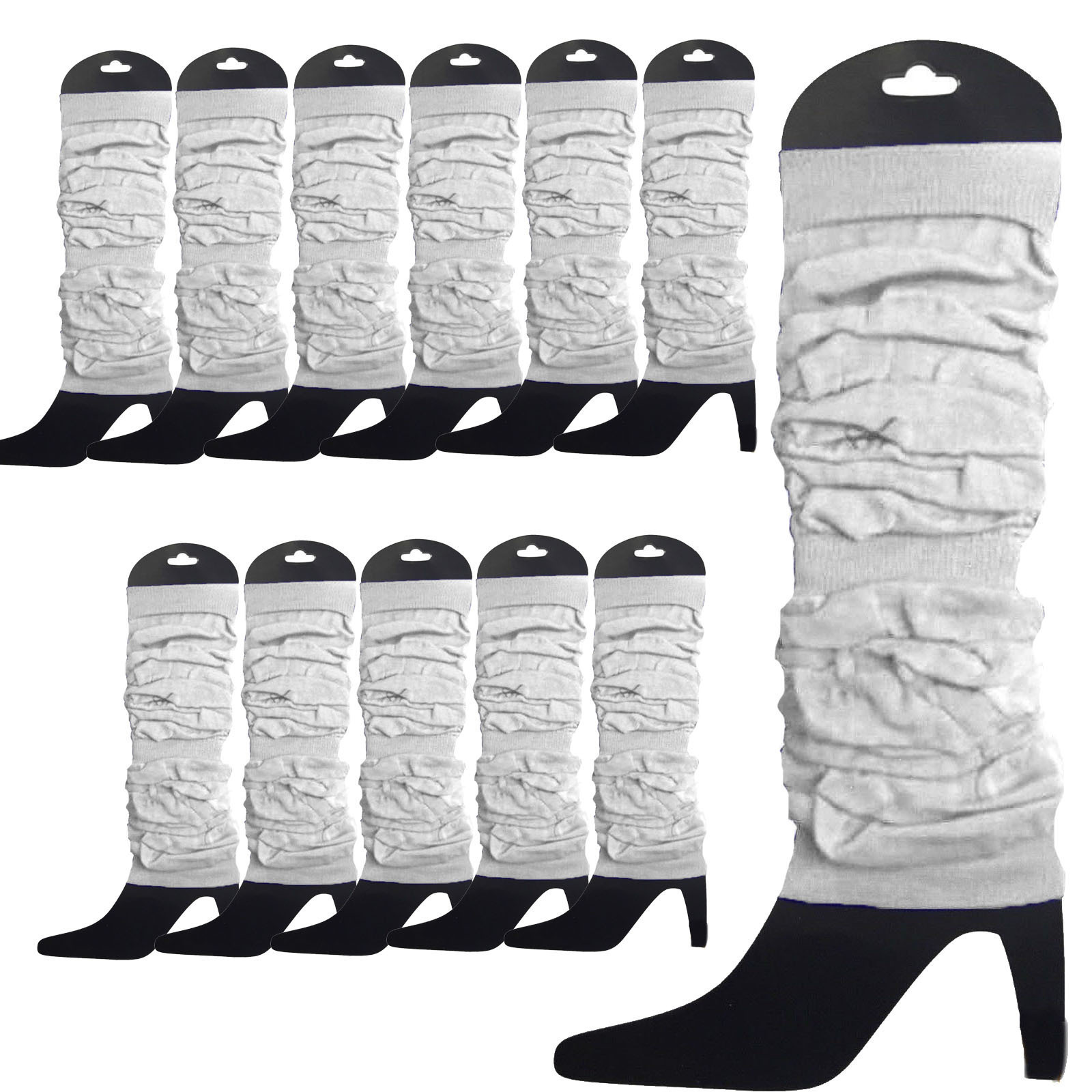 V563-BR-12NNLEGWRMR-WHT-202508190845-00 12 LEG WARMERS Knitted Womens Neon Party Knit Ankle Fluro Dance Costume 80s BULK - White - Image 1