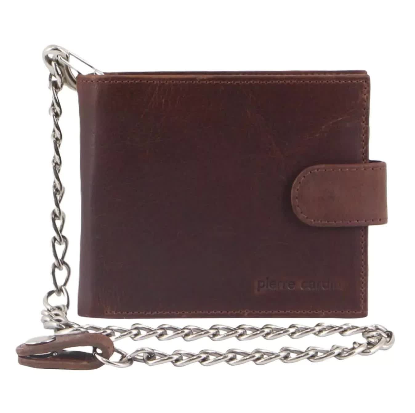 V563-PC3274-CHESTNUT-202508260853-00 Pierre Cardin Zip Around Mens Leather Wallet with Chain in Chestnut - Image 1