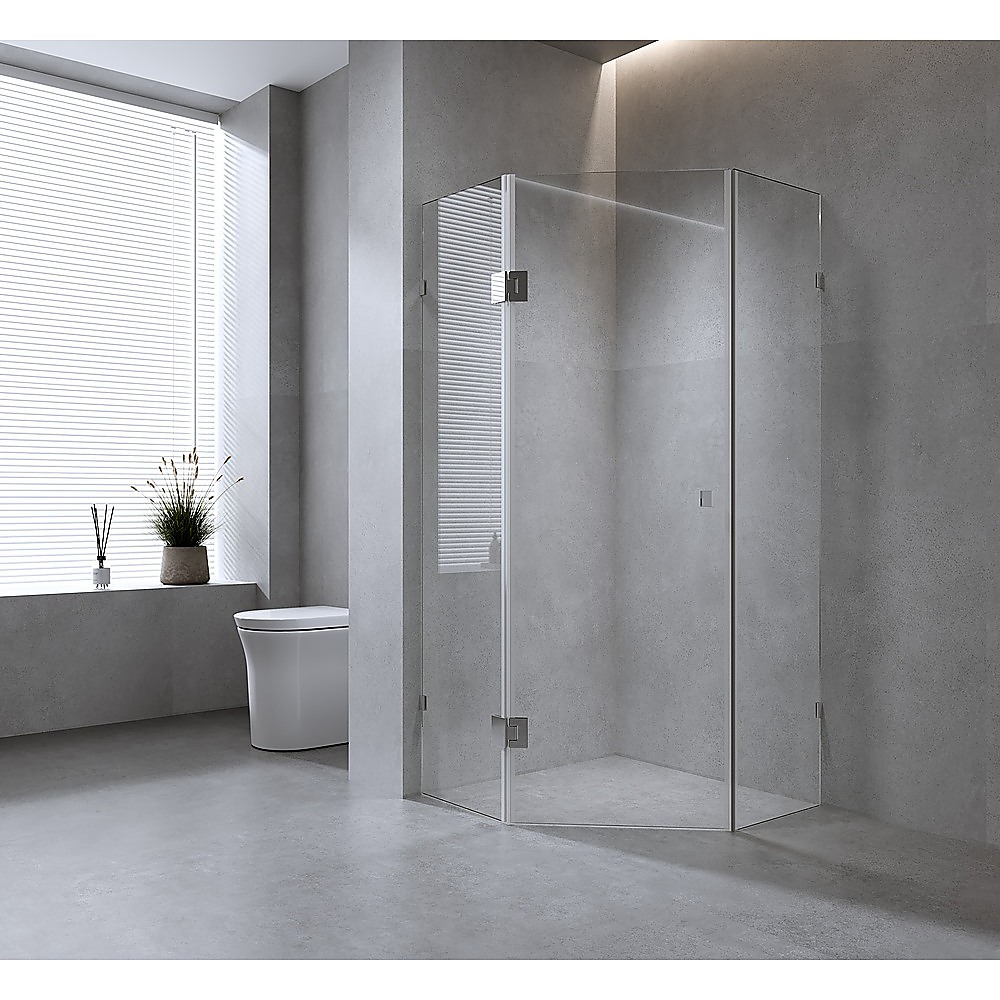 V63-911721-202507041325-00 90cm Frameless Diamond Shower Screen with Black Brackets and Brass Hinges, Square Knob Handle - Image 1