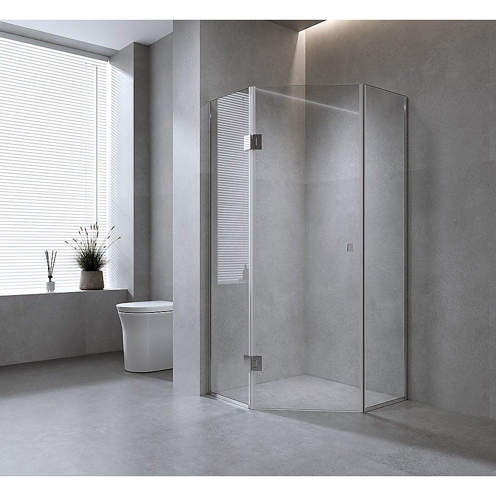 V63-912461-202507041630-00 90cm Frameless Diamond Shower Screen with Channels and Brass Hinges - Nickel - Image 1