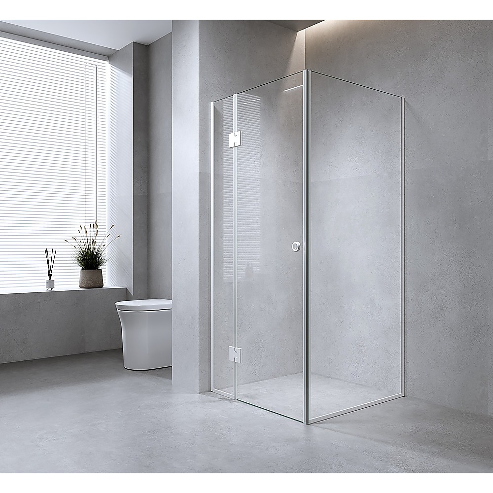 V63-934701-202507042211-00 100x80cm Corner Frameless Shower Screen with Gunmetal Channel and SS Hinges - Image 1
