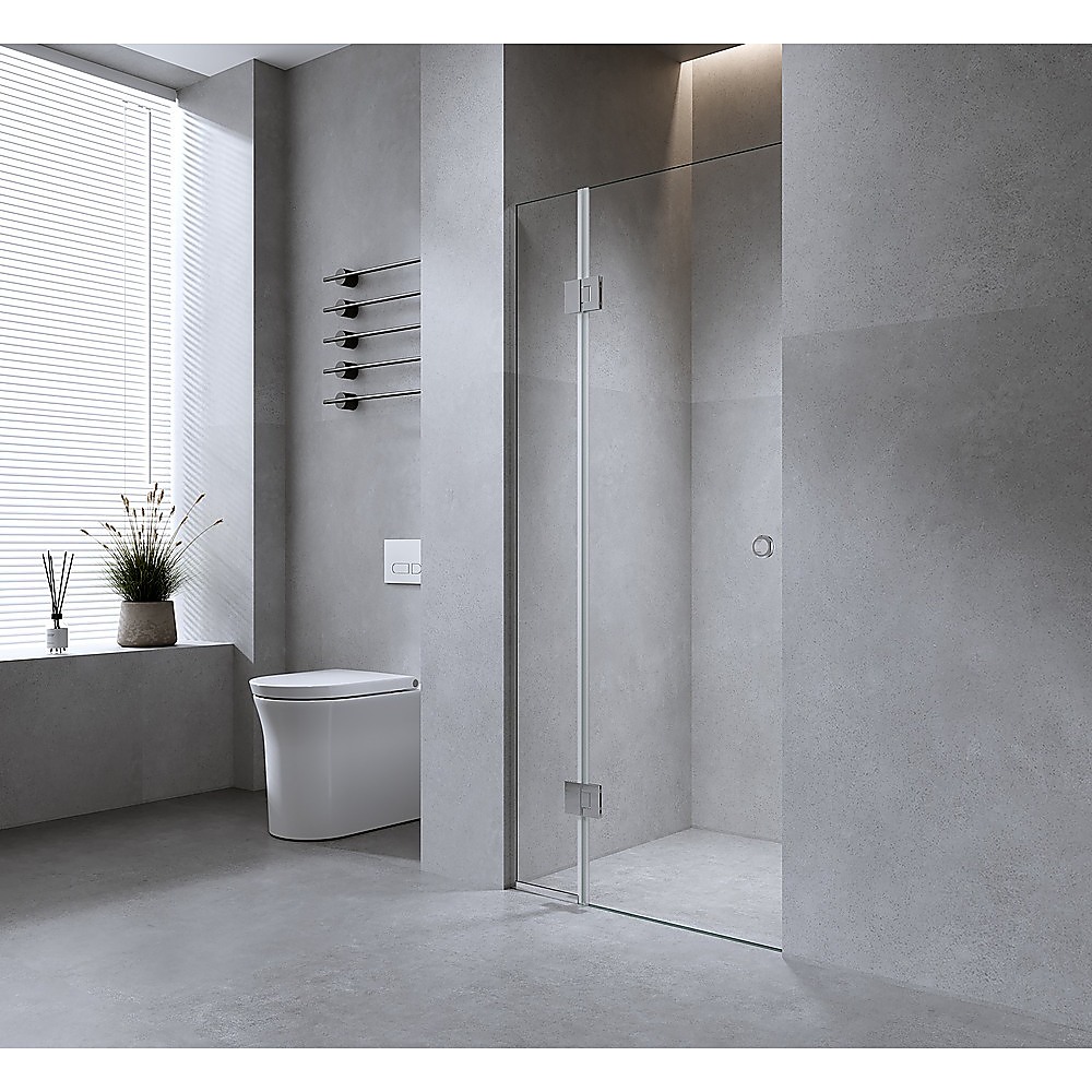 V63-939661-202507042110-00 100cm Wall to Wall Frameless Shower Screen with Gunmetal Channel and Brass Hinges - Image 1