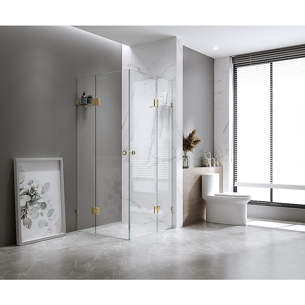 V63-949631-202507042045-00 90x100cm Double Door Corner Shower with White Brackets and SS Hinges - Image 1