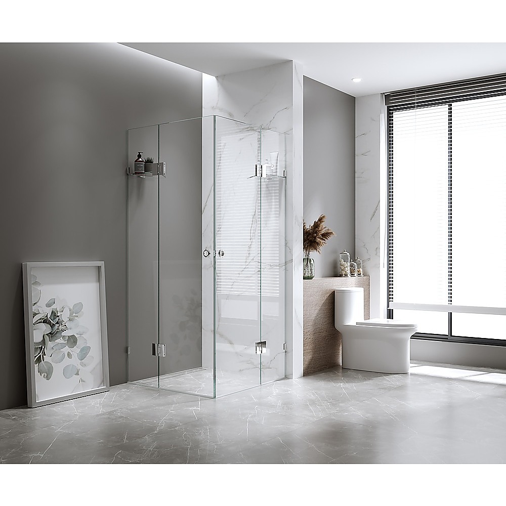 V63-951001-202507050110-00 120x120cm Double Door Corner Shower with Chrome Brackets and Brass Hinges - Image 1