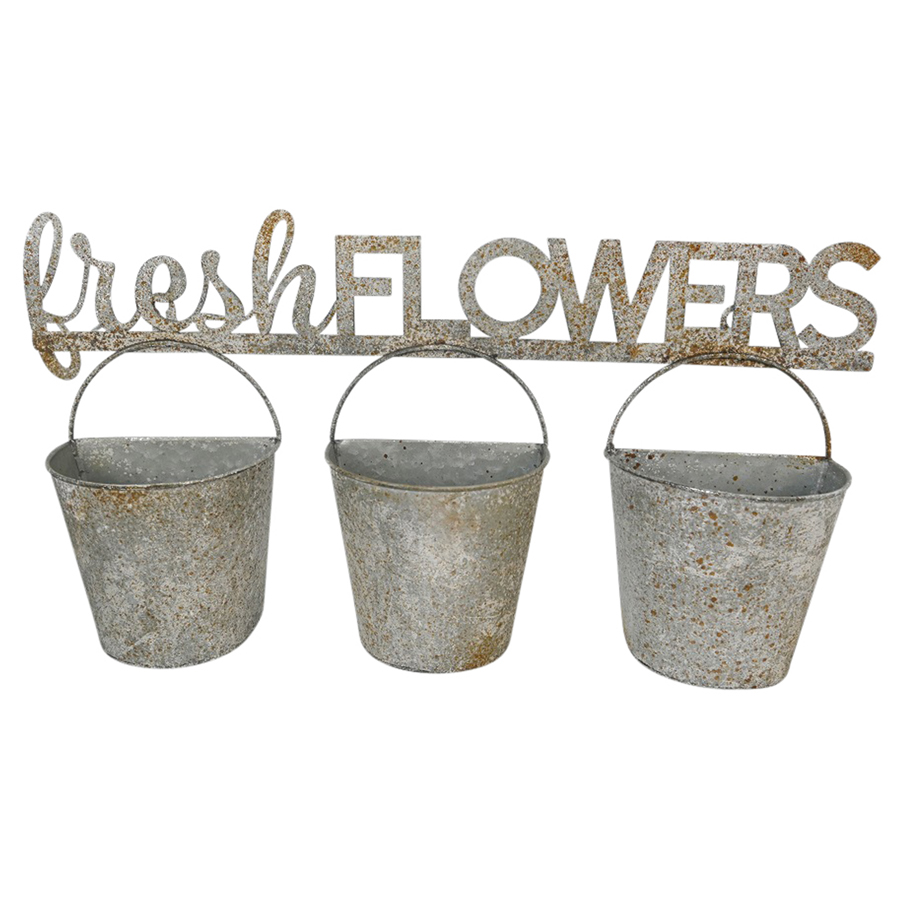 V637-11061PLN-202508251455-00 Three Bucket 'Fresh Flowers' Wall Planter 51x26cm - Image 1