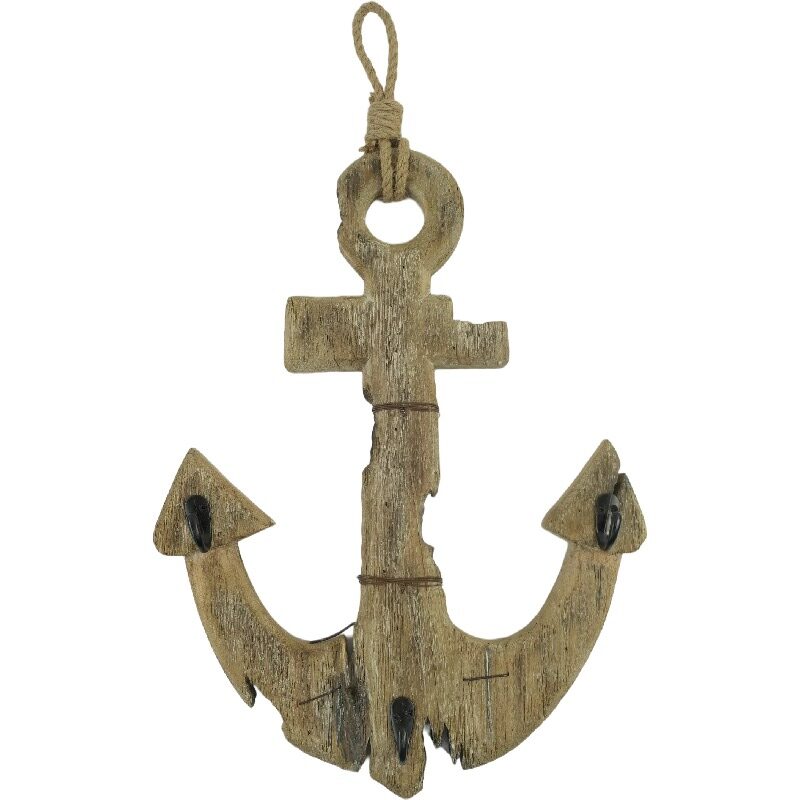 V637-12812ANC-202508251520-00 Handcrafted Anchor Wall Hanging w 3 Hooks 63cm - Image 1