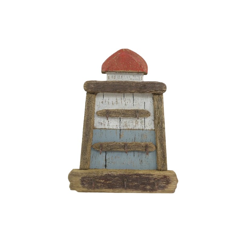 V637-12819LHS-202508251517-00 Handcraftedwall Hanging Lighthouse w 5 Hooks 38cm - Image 1