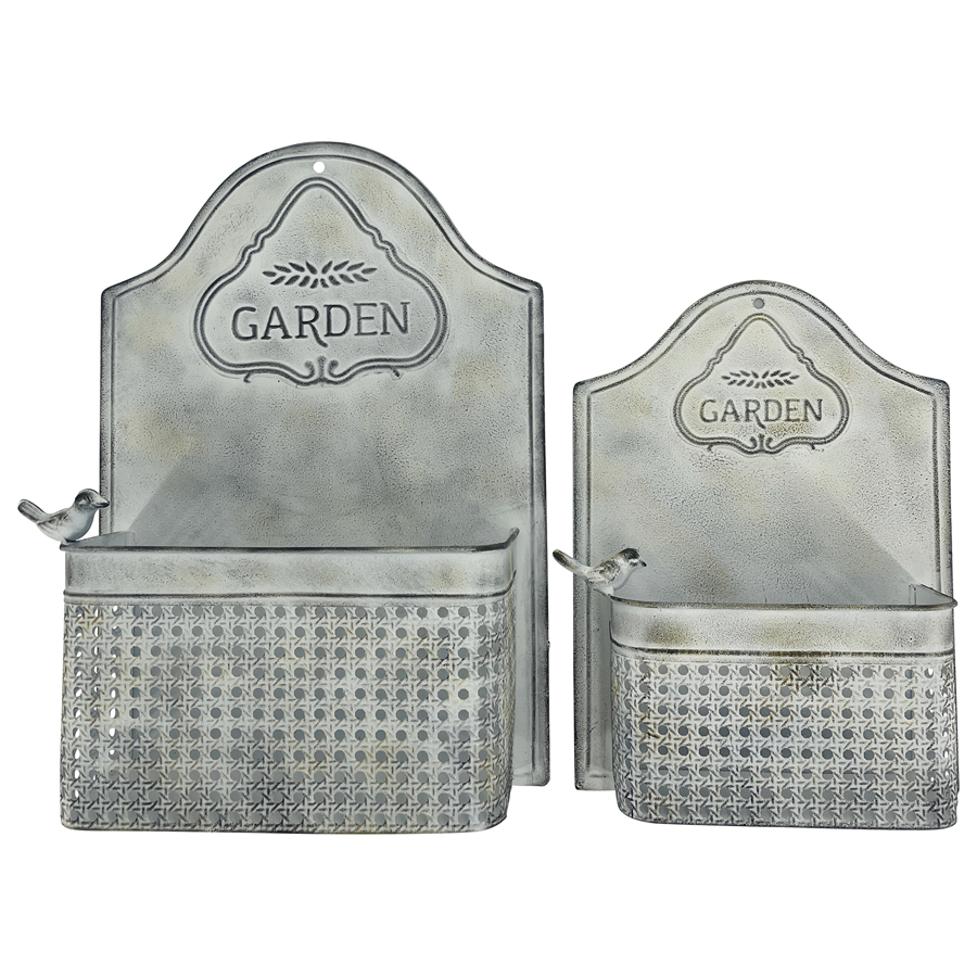 未命名作品 Set 2 Nested Garden Wall Planters w Perched Bird 46cm - Image 1