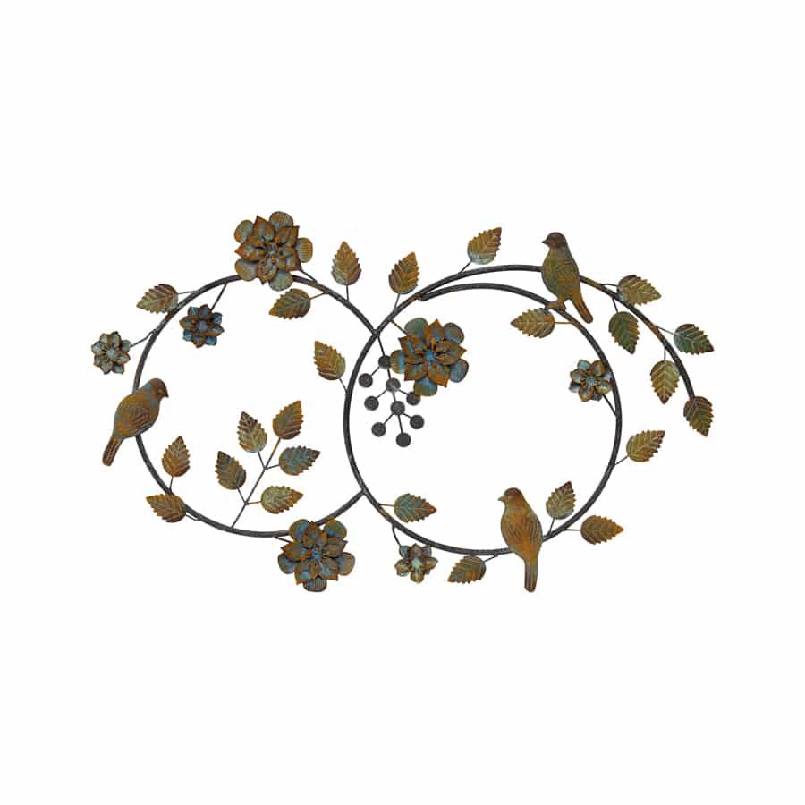 V637-16808BRD-202508251530-00 Colour Rust Birds & Flowers Metal Wall Art 70cm - Image 1