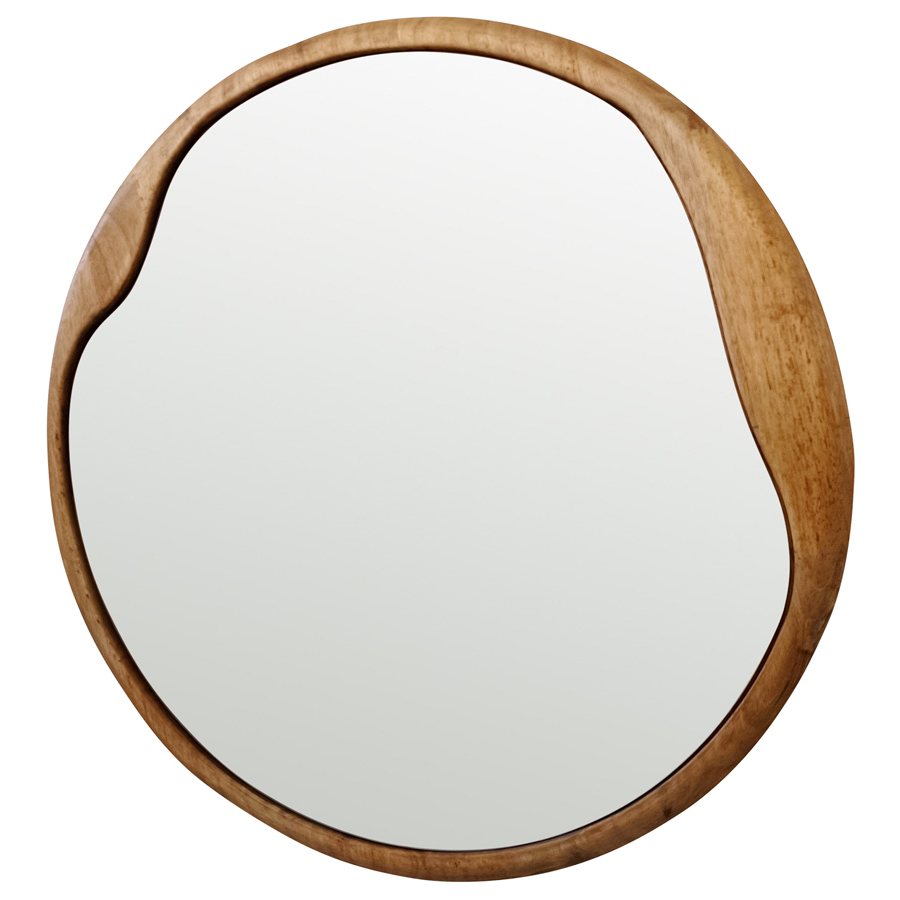 V637-18907MIR-202508251535-00 Mid Century Asymmetric Wood Framed Wall Mirror 60x60cm - Image 1