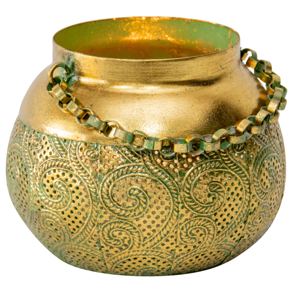 V637-19698CDL-202508251240-00 Lustre Swirl Candle Holder w Link Chain 16cm - Image 1