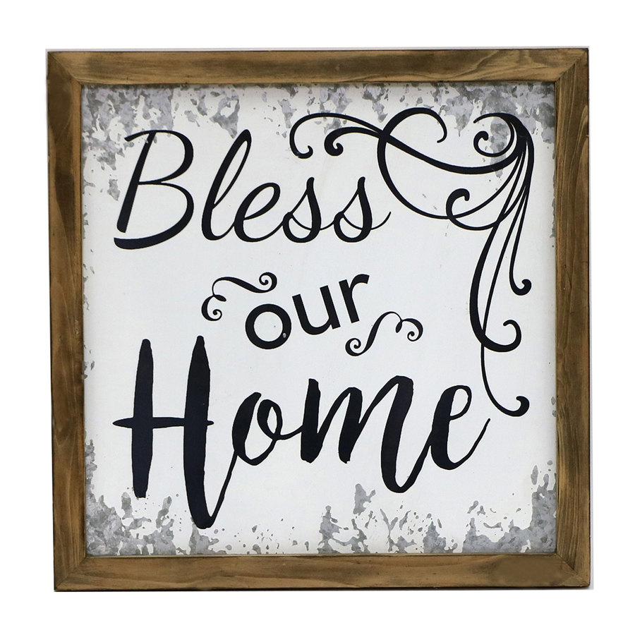 V637-20597HOM-202508251310-00 Bless Our Home Timber Framed Wall Art 40cm - Image 1