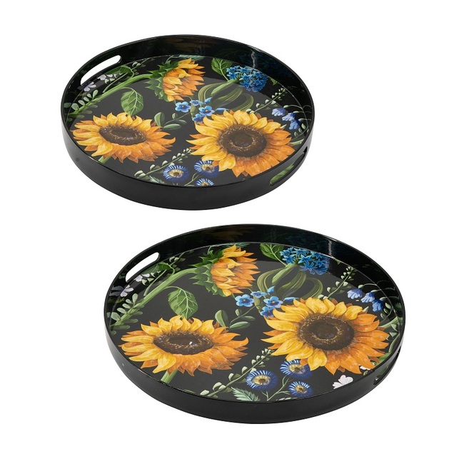 V637-20865-202508251235-00 Set 2 Sunflower Decorative Round Trays 45cm - Image 1